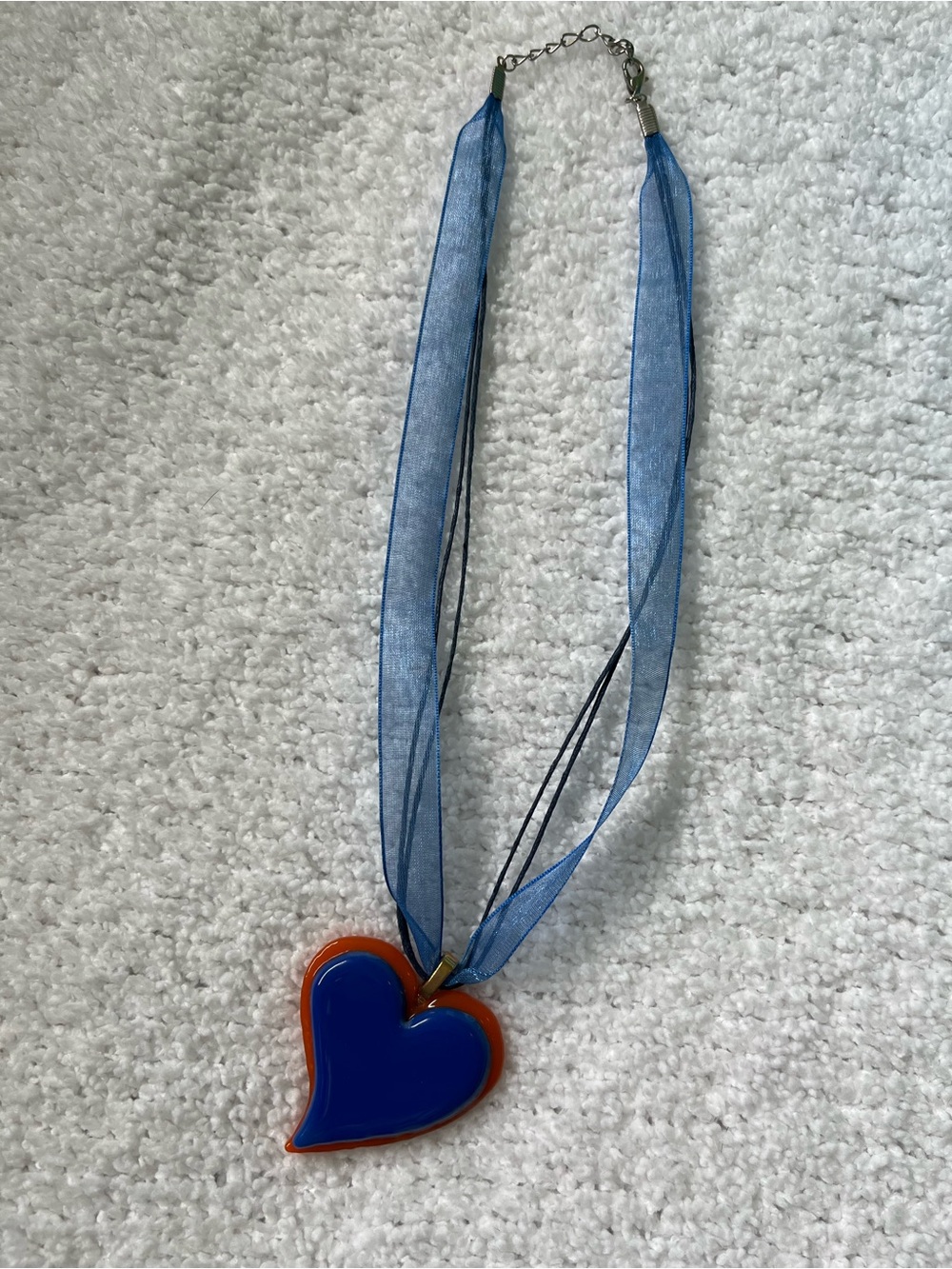 Orange & Blue Glass Heart Pendant Necklace
